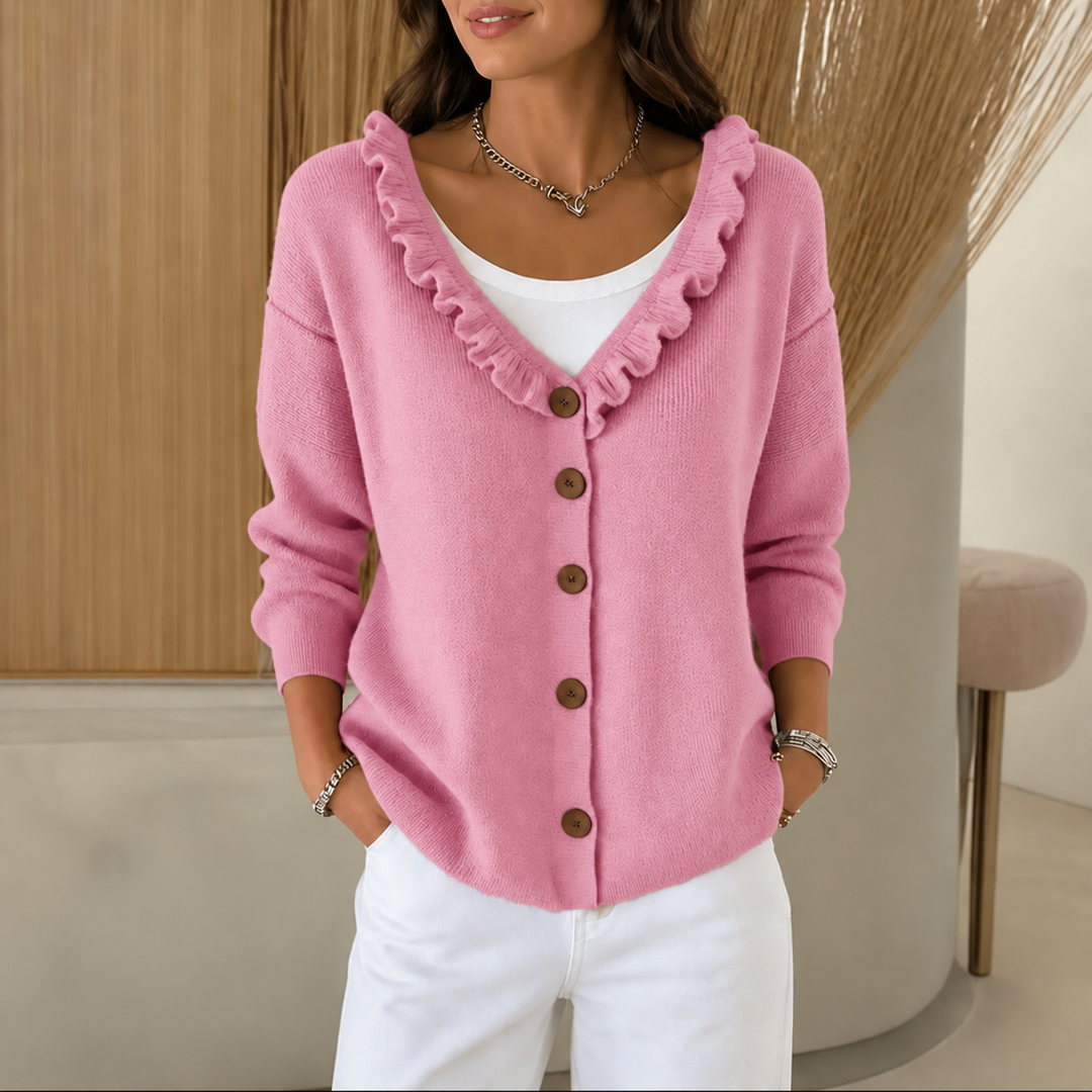 Wearbella – Ruffle Collar Stretch-Knit Cardigan