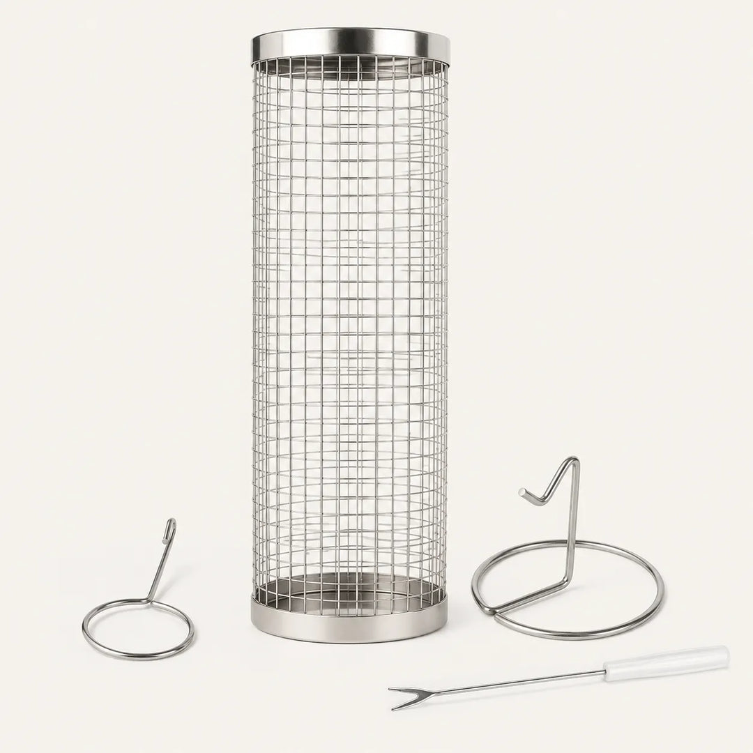 Rollwell – Rolling Stainless Mesh Grill Basket with Hook