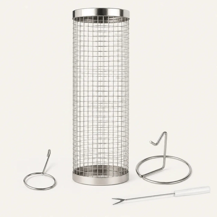Rollwell – Rolling Stainless Mesh Grill Basket with Hook