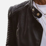 Women’s Black Stand Collar Leather Jacket