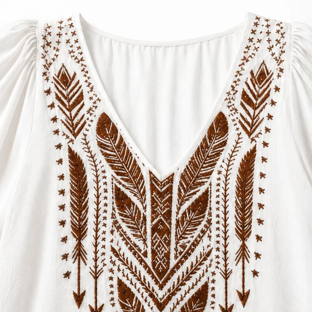 Soluna – Boho Blouse, V-Neck, Balloon Sleeve