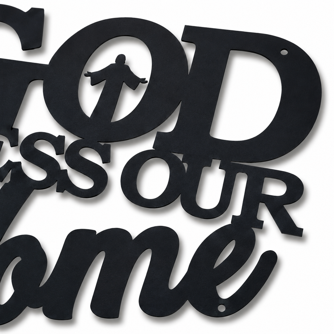 Hearthwell – Black Metal Wall Sign, Faith & Home Decor Art