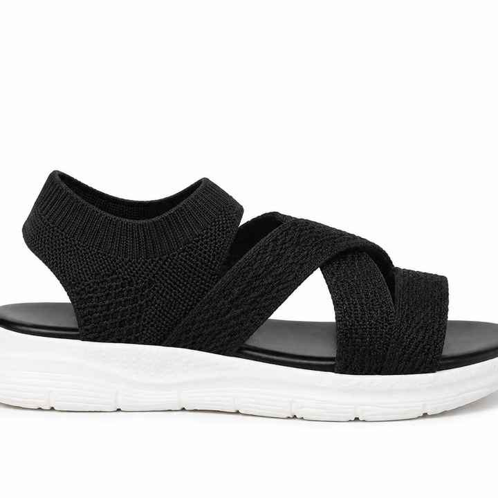 Veluna – Cushioned Stretch Knit Cross Strap Sandals for Women