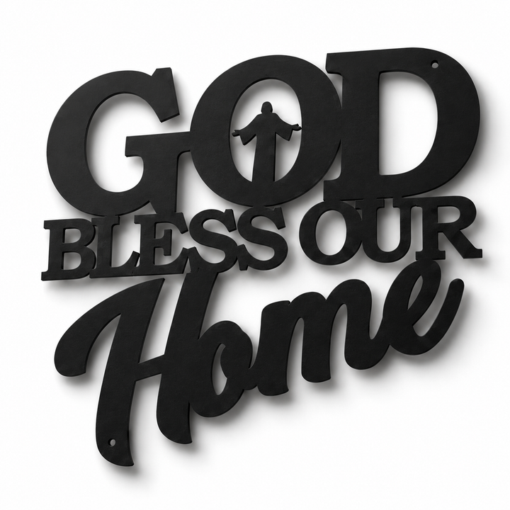 Hearthwell – Black Metal Wall Sign, Faith & Home Decor Art