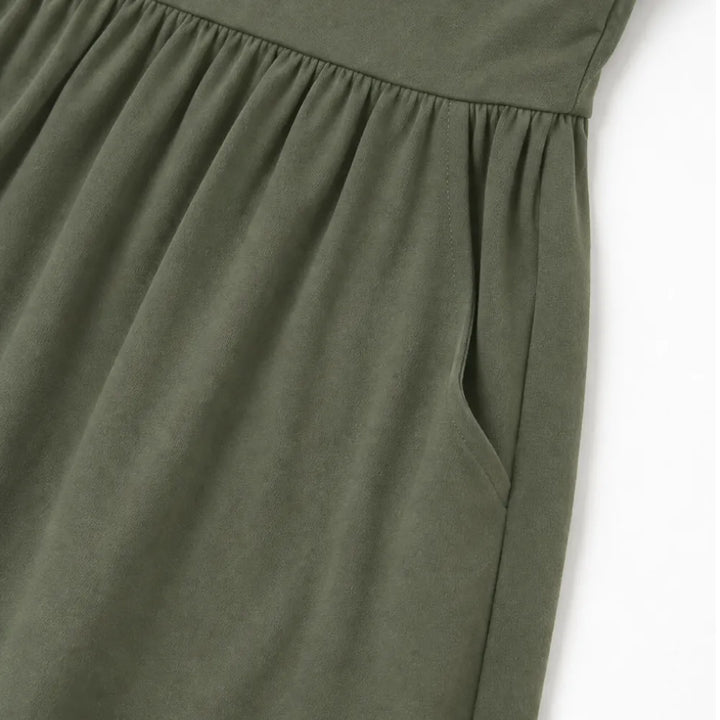 Sundera – V-Neck Skort Romper with Hidden Shorts & Pockets