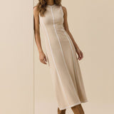 Mireya | Women's Ribbed Knit Maxi Dress with Contrast Seam Detail