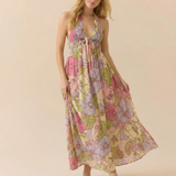 Valerie | Women's Halter Maxi Dress with Open Back and Pleated Skirt