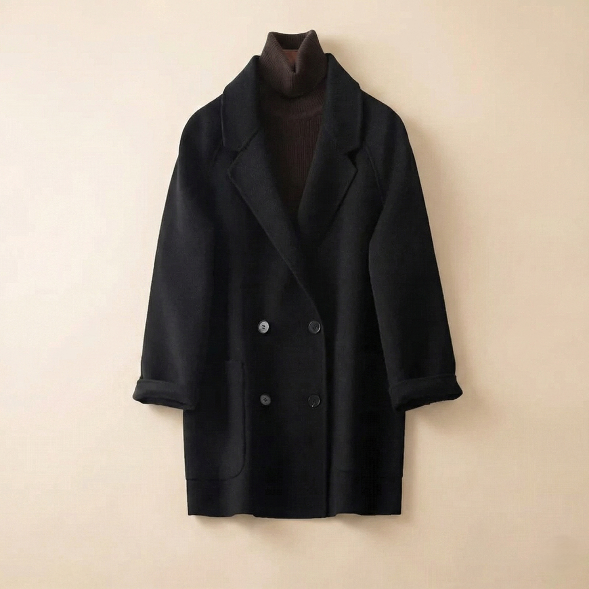 Cecilia | Women's Double-Breasted Wool Coat with Structured Straight Cut
