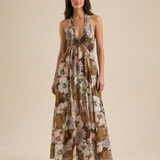 Valerie | Women's Halter Maxi Dress with Open Back and Pleated Skirt