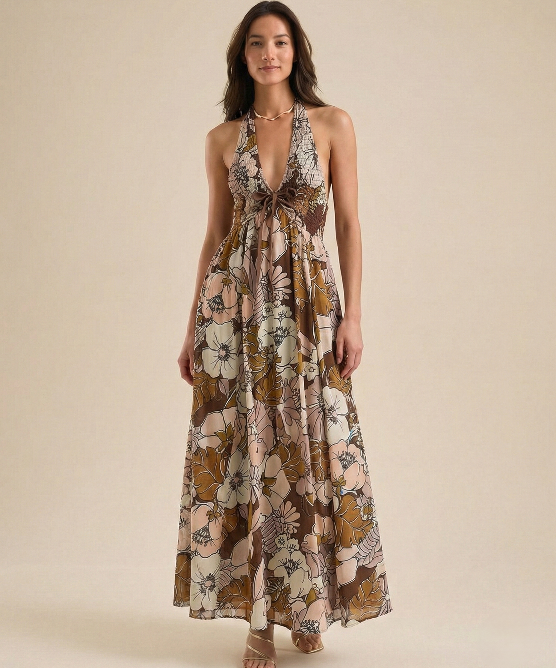 Valerie | Women's Halter Maxi Dress with Open Back and Pleated Skirt