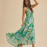Valerie | Women's Halter Maxi Dress with Open Back and Pleated Skirt
