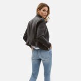 Women’s Black Stand Collar Leather Jacket