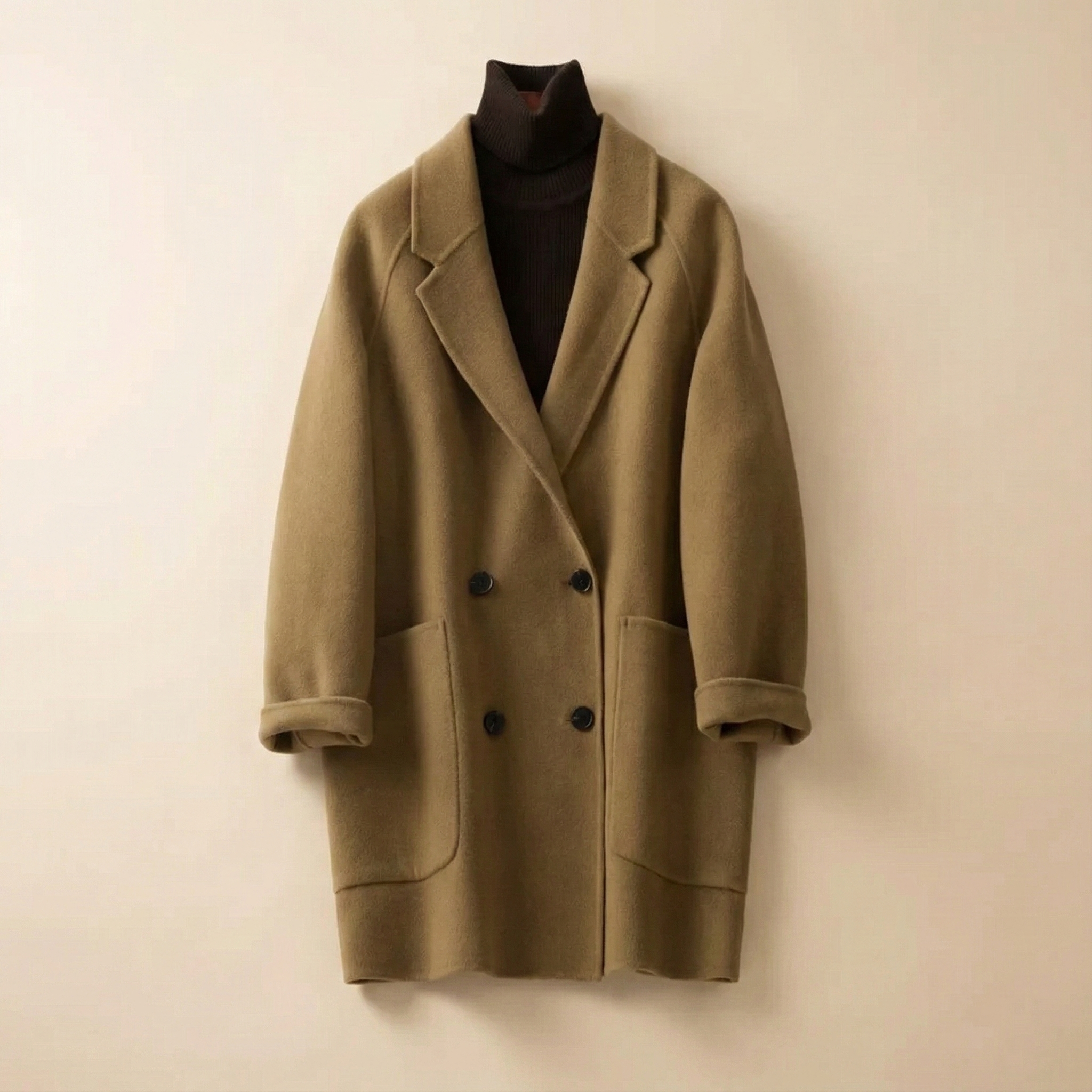 Cecilia | Women's Double-Breasted Wool Coat with Structured Straight Cut