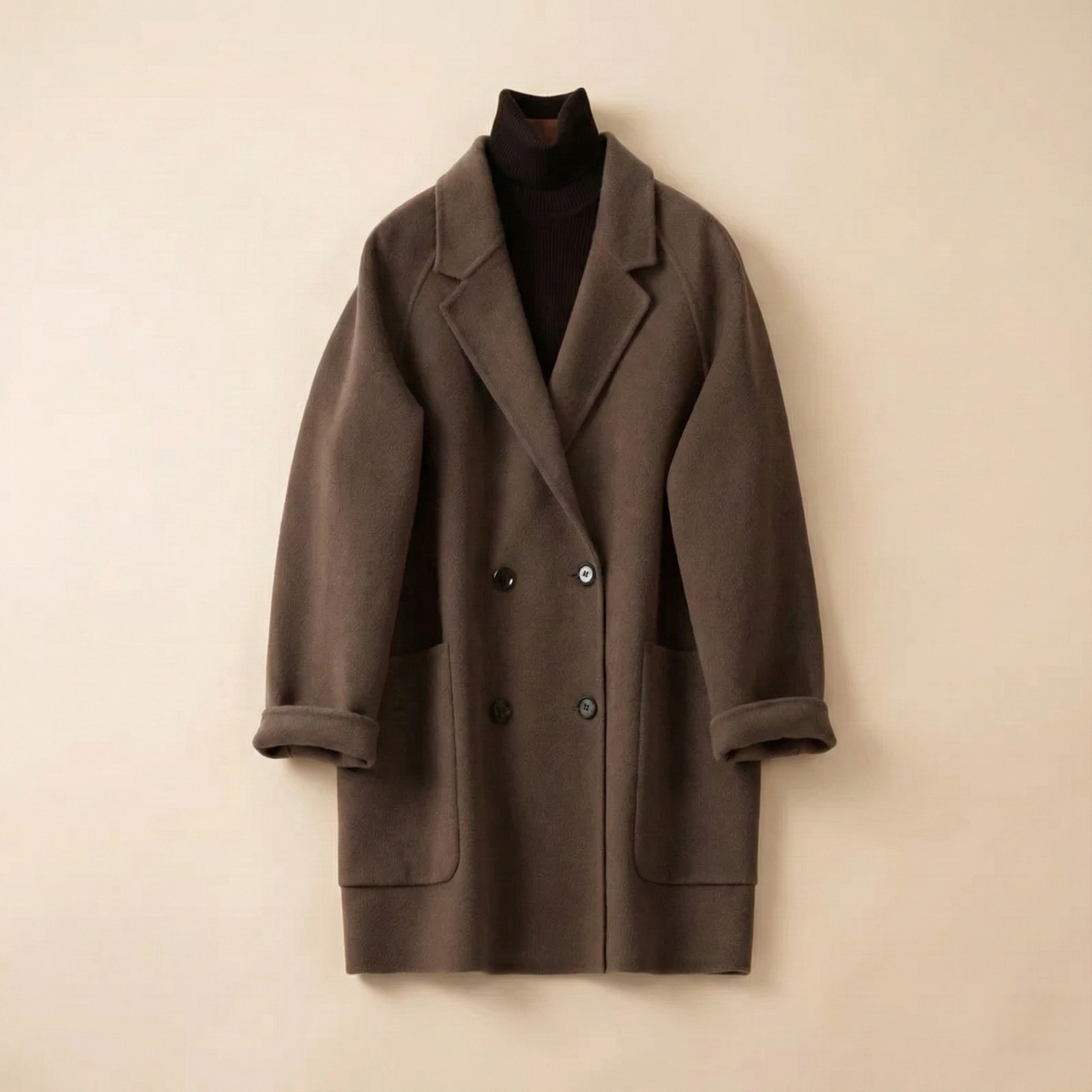 Cecilia | Women's Double-Breasted Wool Coat with Structured Straight Cut