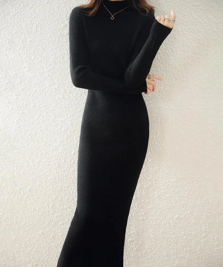 Aurora | Women's Wool Maxi Sweater Dress with Slim Fit Silhouette