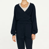 Marlowe | Women's Cotton Patchwork V Neck Sweatshirt