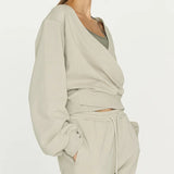 Marlowe | Women's Cotton Patchwork V Neck Sweatshirt