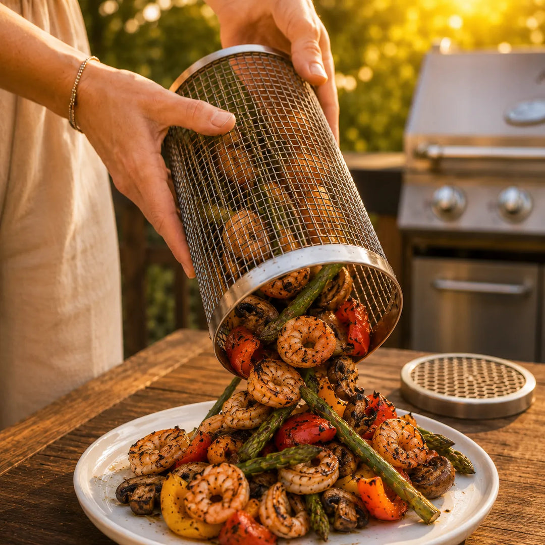 Rollwell – Rolling Stainless Mesh Grill Basket with Hook