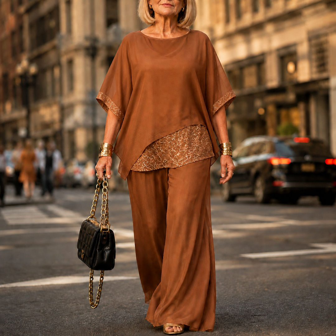 Lumésa – Chiffon Sequin Two-Piece Pantsuit Set