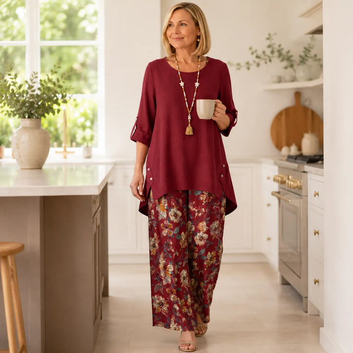 Solvea – Women's Draped High-Low Tunic & Wide-Leg Pants Set