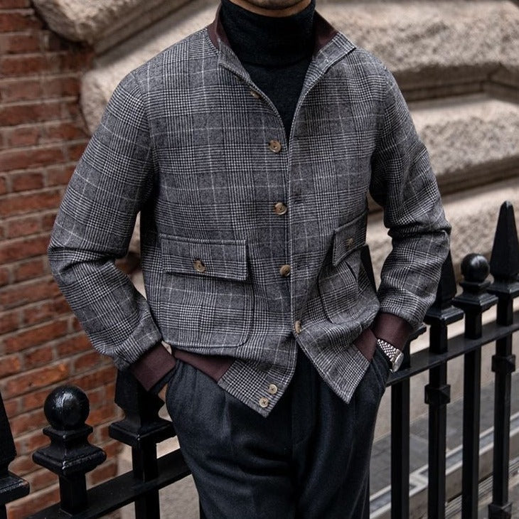 Grant | Men's Short Coat with Wool Blend Plaid Design
