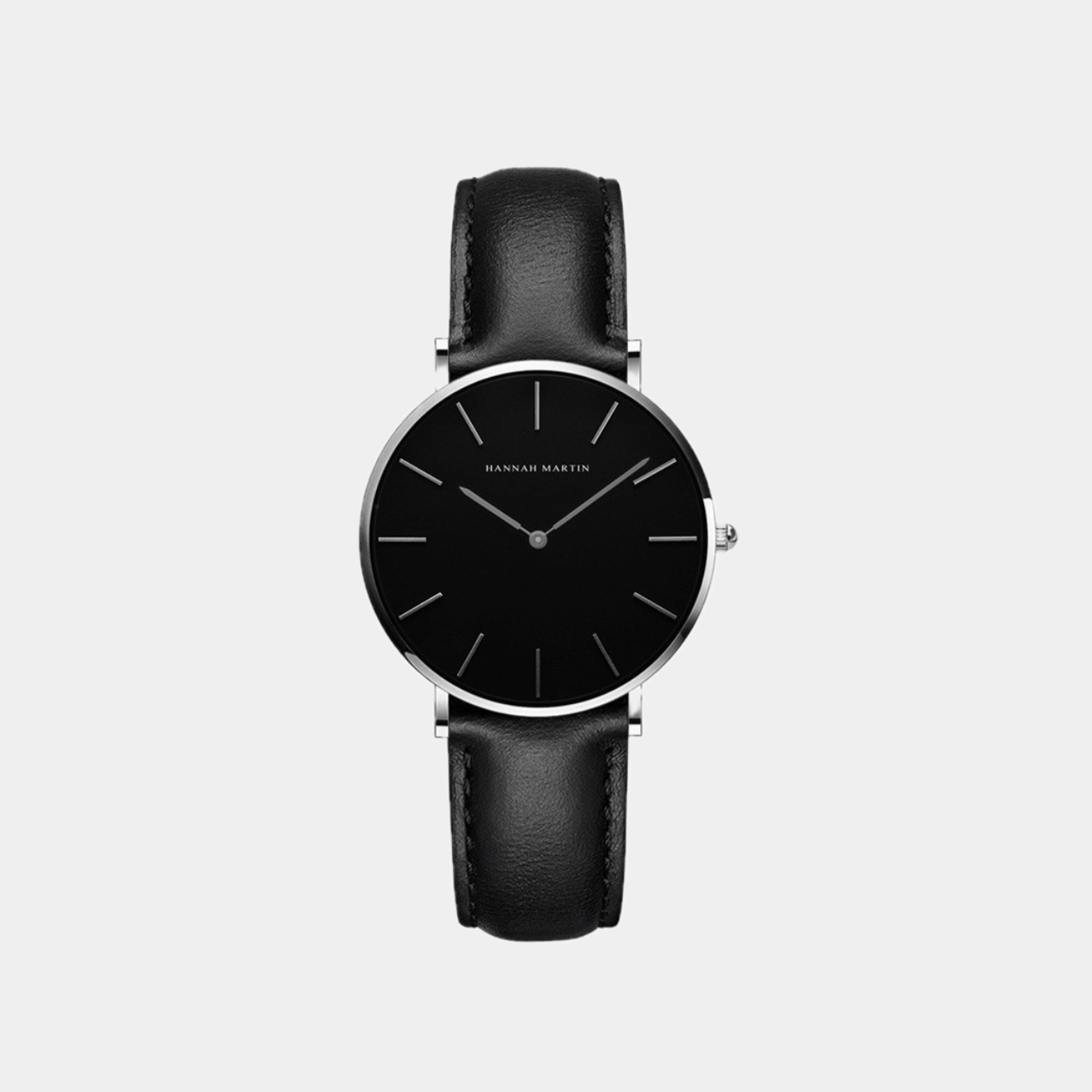 Grant | Men's Silver Watch with Round-Dial Leather Strap