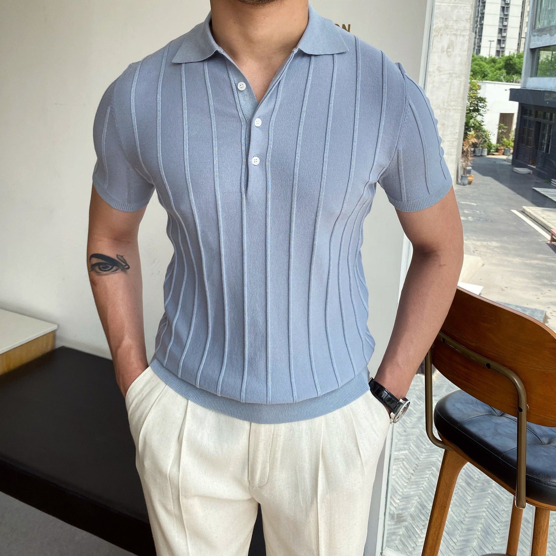 Finnegan | Men's Striped Polo Shirt with Spread Collar
