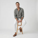 Asher | Men's Shirt with Linen Fabric and Long Sleeve Design