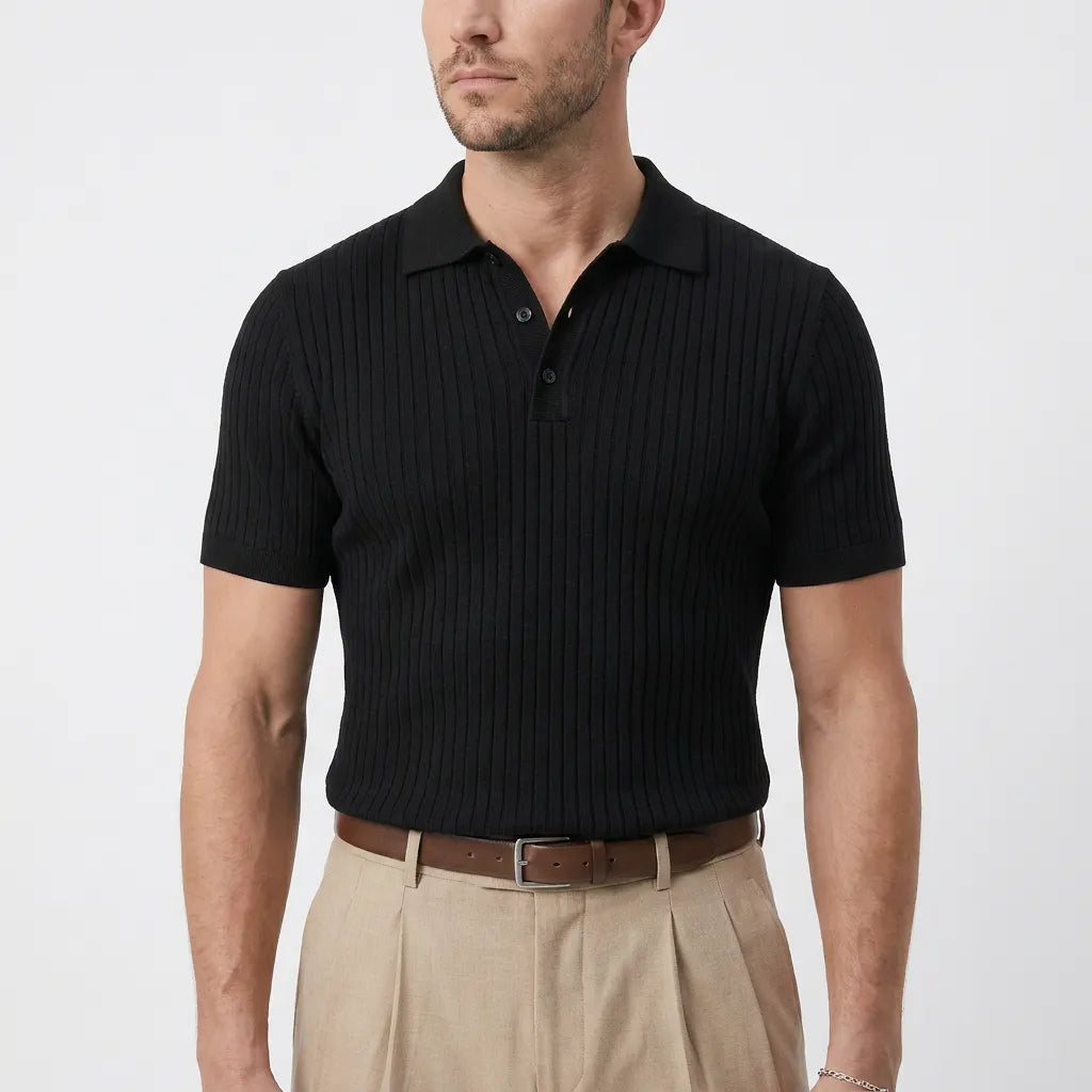 Wesley | Men's Polo Shirt with Lapel Collar and Textured Fabric