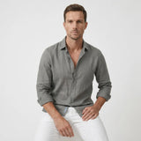 Asher | Men's Shirt with Linen Fabric and Long Sleeve Design