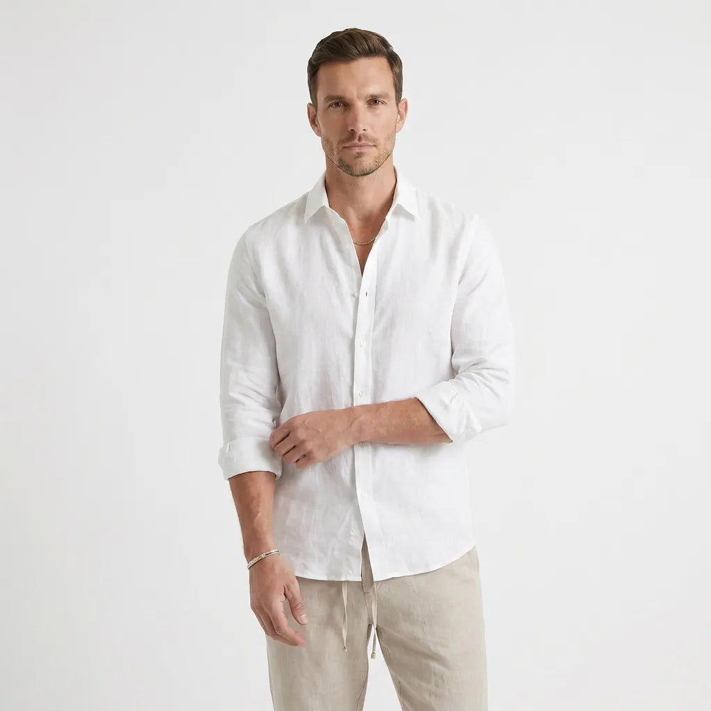 Asher | Men's Shirt with Linen Fabric and Long Sleeve Design