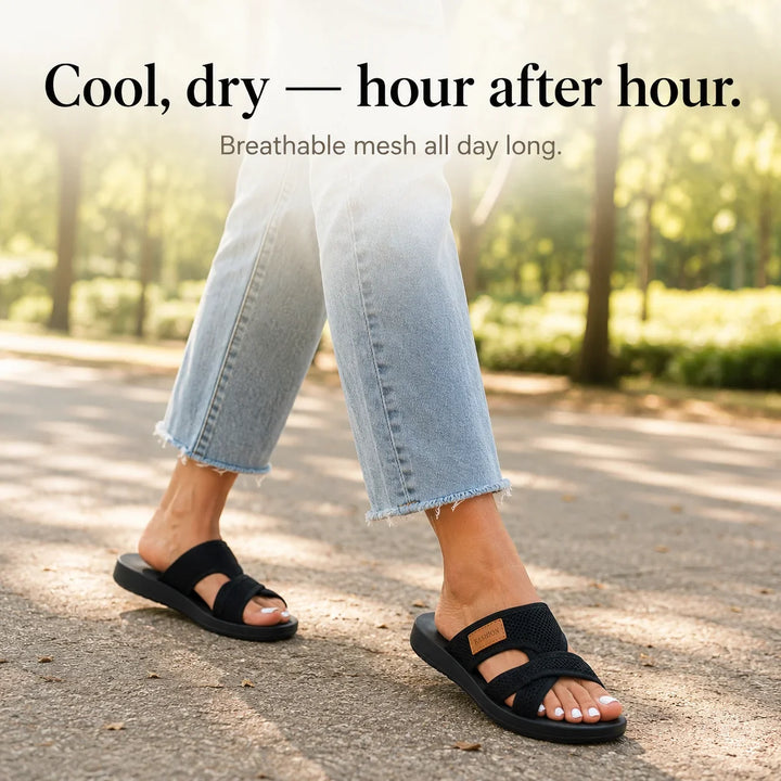 Breezely – Breathable Mesh Slide Sandals for Wide Feet, Open Toe Comfort