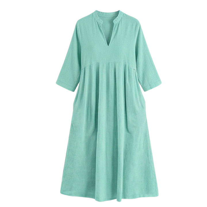 Elara – Women's Soft Cotton Midi Dress with Pockets