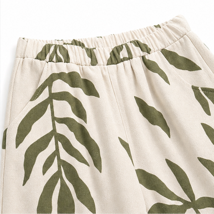 Solavia – Effortless 2 Piece Set, Sleeveless V-Neck Top and Wide-Leg Printed Pants