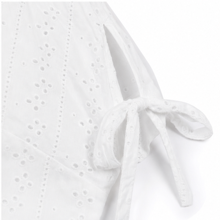 Lunavia – Eyelet V Neck Midi Dress with Tie Sleeves and Pockets