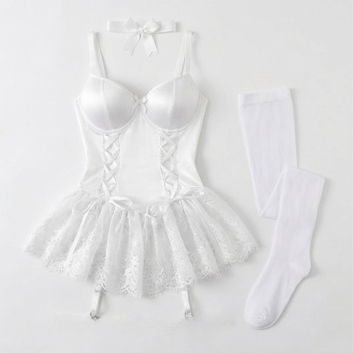 Rosalure – Floral lace babydoll set with garter stockings