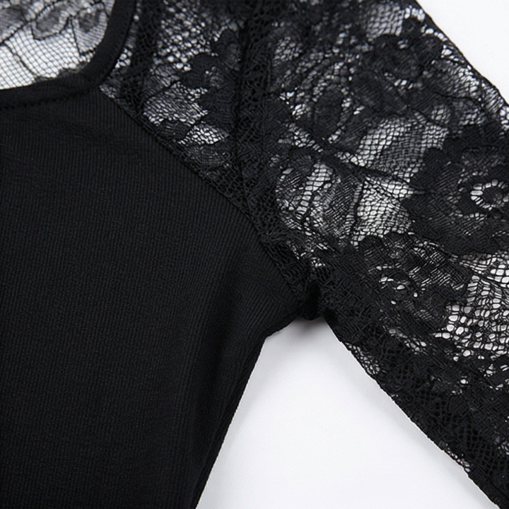 Lacelle – Women's Sheer Floral Lace Sleeve Top