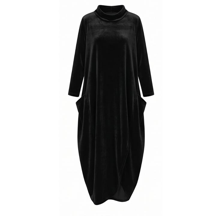 Sofelle – Women's Velvet Cocoon Midi Dress with Pockets