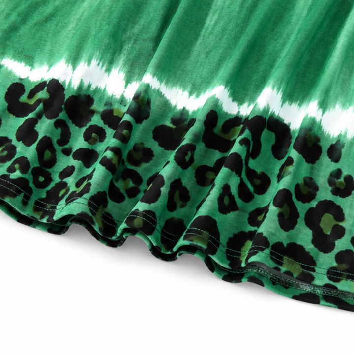 Drapeaux – Tie-Dye Leopard Print V-Neck Knit Dress