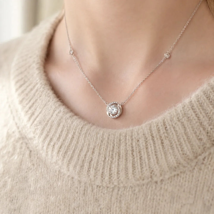 Lunavia – Floating Stone Silver Necklace with Pavé Halo