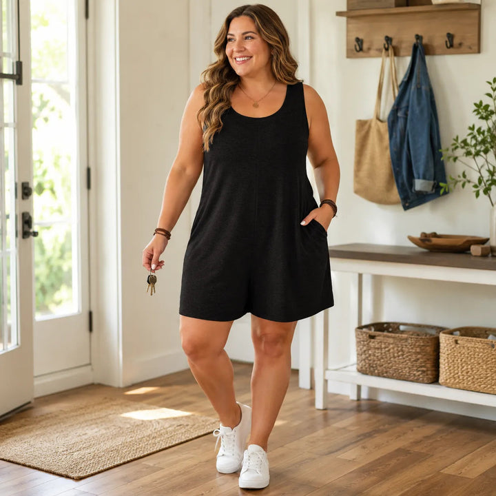 Wearlyn – Plus Size Sleeveless Romper with Pockets, Soft Stretch Jumpsuit for Women