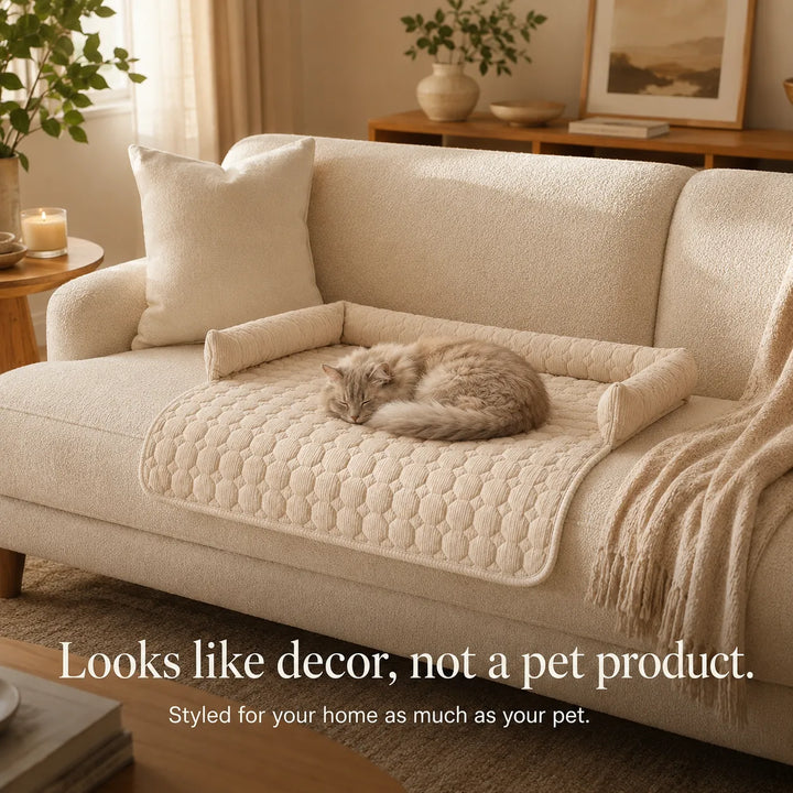 Pawvella – Bolstered Pet Couch Bed with Cooling Top, Non-Slip Sofa Protector