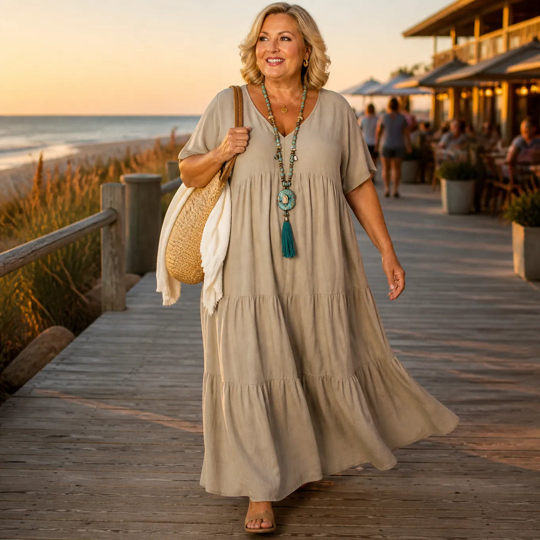 Florelle – Flowy Tiered V-Neck Maxi Dress for Women