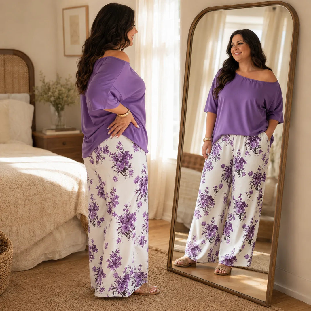 Solene – Off Shoulder Floral Wide Leg Pants Set for Women