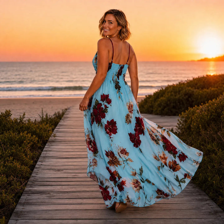 Florenza – Floral Spaghetti Strap Maxi Dress with V-Neck