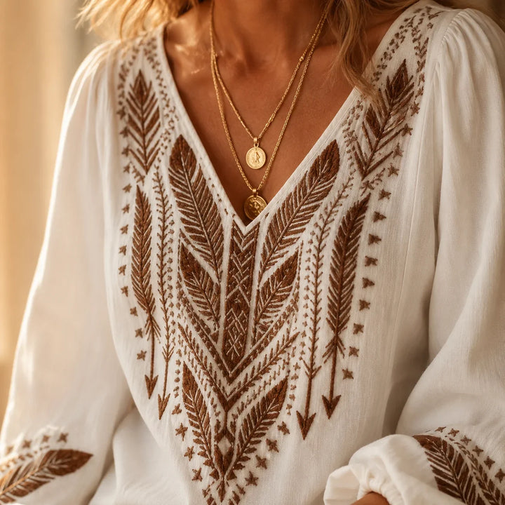 Soluna – Boho Blouse, V-Neck, Balloon Sleeve