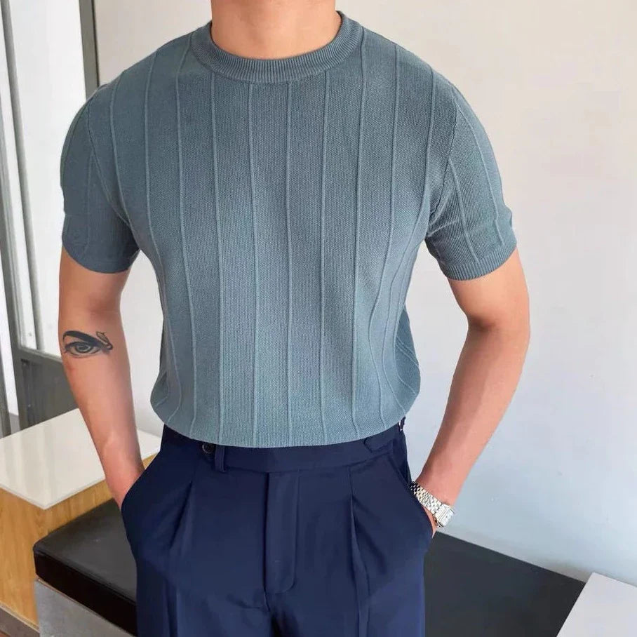 Magnus | Men's Striped Textured Ice Silk T-Shirt