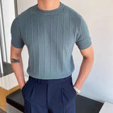Magnus | Men's Striped Textured Ice Silk T-Shirt