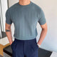 Magnus | Men's Striped Textured Ice Silk T-Shirt
