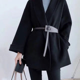 Holly | Women's Wool-Cotton Blend Winter Coat with Leather Waist Belt